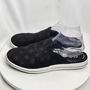 Clark's Cloudsteppers Black Floral Breeze Shore Mules Women's Size 9.5W Cottage